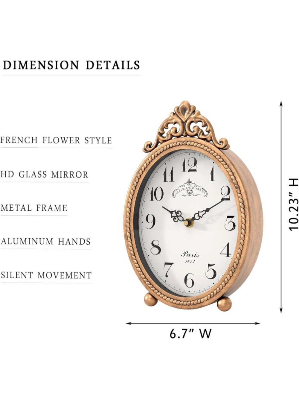 Vintage Antique Gold Table Clock | Rustic French Style Decorative Mantel Clock - Picture 3 of 8